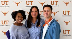 A community of social workers support UT Public Schools. From left to right Deja Gamble, the new UT Elementary/UTUCS social worker; Andrea Menchaca, School of Social Work clinical professor; and Luke Kertcher, the new UTHS social worker. 