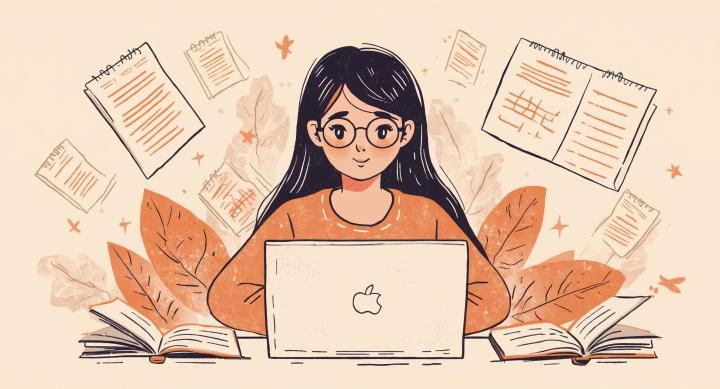 Illustration of a girl managing her life, applications, schedule and studies.